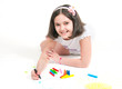 The girl lying draws white background