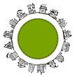 Happy village, frame with houses for your design