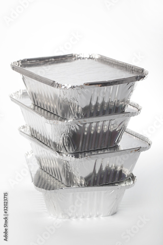Photo: Stack of disposable pans Stack of disposable pans