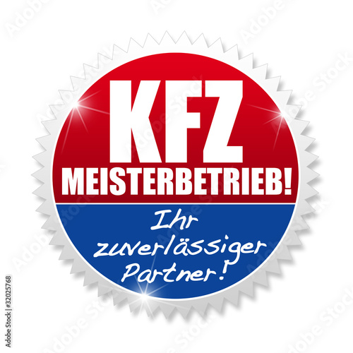 Illustration: KFZ Meisterbetrieb! Button, Icon KFZ Meisterbetrieb! Button, Icon