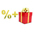 Red gift with symbol percents Red gift with symbol percents
