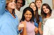 excited and happy group of diverse young people cheering