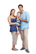 Beautiful young family portrait on white background
