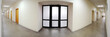 Office building corridor panorama closed door