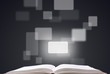 open book and buttons