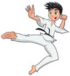 Young boy, Karate Player. Vector cartoon isolated character