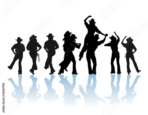 Vector: country dancers silhouette country dancers silhouette