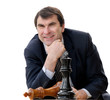 man playing chess isolated on white background