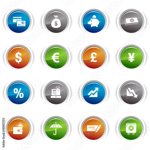 Vektor: Glossy buttons - Finance icons Glossy buttons - Finance icons