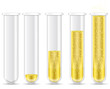 golden liquid with bubble in test tubes