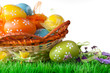 color easter eggs in basket isolated on white