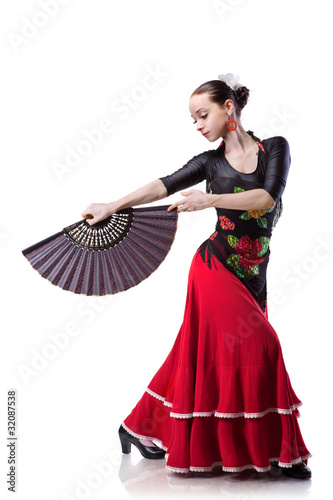 Photo: young woman dancing flameno isolated on white young woman dancing flameno isolated on white