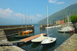 Saling boats moored in Bellano harbour on Lake Como, Italy