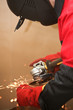 Welder works sparkle