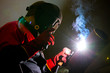 Welder works sparkle