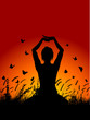 female in yoga pose against sunset sky female in yoga pose against sunset sky
