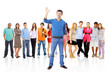 group of the young smiling students. Over white background