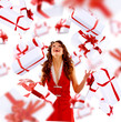 Excited attractive woman with many gift boxes and bags.