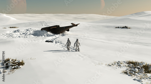 Illustration: Space Marines - crash landing in the snow Space Marines - crash landing in the snow