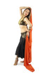 Beautiful Young Blonde Belly Dancer, with Orange Veil, Full leng Beautiful Young Blonde Belly Dancer, with Orange Veil, Full leng
