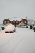 Terrace houses in England during heavy snow