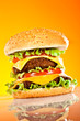 Tasty and appetizing hamburger on a yellow Tasty and appetizing hamburger on a yellow