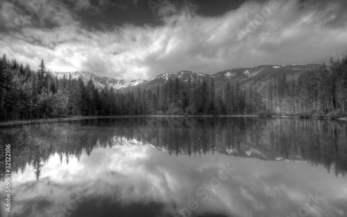 Photo: Polish Tatra mountains Smreczynski staw lake B&W Polish Tatra mountains Smreczynski staw lake B&W