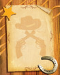 Cowboy style.Old paper background with sheriff star and horsesho Cowboy style.Old paper background with sheriff star and horsesho