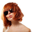 summer teen girl redhaired cheerful in sunglasses enjoying isola