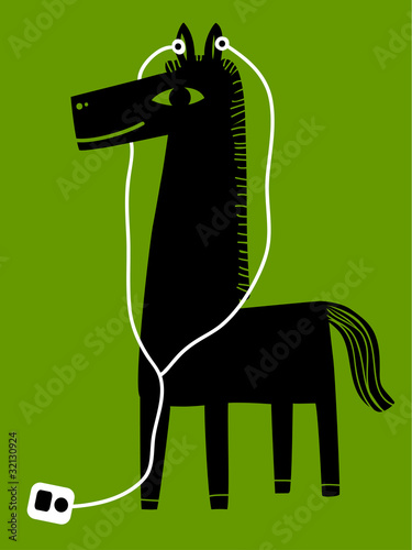 Vector: a horse with earphones a horse with earphones