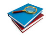 Magnifying glass over the stack of books