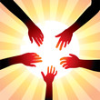 vector concept of friendly hands around sun
