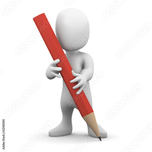 Illustration: 3d Little man draws with a pencil 3d Little man draws with a pencil