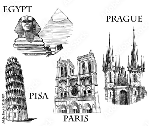 Vector: Famous buildings sketch Famous buildings sketch
