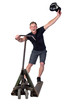 Mann hat Spass mit Hubwagen 823