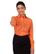 A female hotel manager/real estate agent says welcom