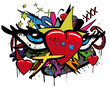 Pop art love graffiti hearts eyes illustration white background