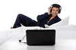 Nepalese man in pajamas, laptop