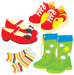 shoes, striped half-hoses, boots and rubber boots