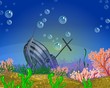 Underwater background. Shipwreck.