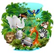 Animali Giungla Cartoon Sfondo-Jungle Animals Background-Vector