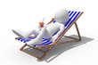 Tourist lying on a deck chair drinking a soda