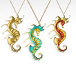 three gold seahorse