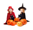 girls with pumpkin isolated on white