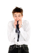nervous teenager isolated on the white