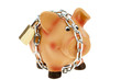 Sparschwein mit Kette und Schloß gesichert