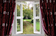 Open window to a church garden