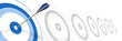 blue arrow, hitting center of target - dart success concept
