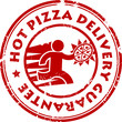 Stamp with pizza delivery man and the text Hot Pizza Delivery