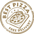 Stamp with pizza in box and the text Best pizza - free delivery